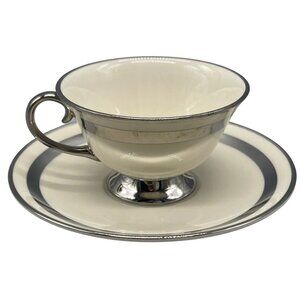 Flintridge China theme USA made California teacup & saucer 2 silver strips READ